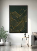 لوحة كانفاس على إطار خشبي، تصميم شمس مع الجبال، لل...