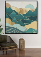 لوحة كانفاس مربع على إطار خشبي، تصميم جبال ذهبية،...