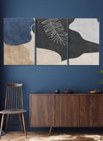 طقم من ٣ لوحات كانفاس على إطار خشبي، تصميم أوراق ن...