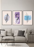 طقم من ٣ لوحات كانفاس على إطار خشبي، تصميم زهور، ل...