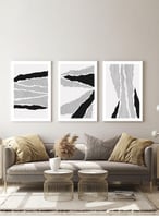 طقم من ٣ لوحات كانفاس على إطار خشبي، تصميم خطوط تج...