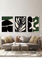 طقم من ٣ لوحات كانفاس على إطار خشبي، تصميم أوراق ن...