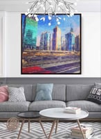 لوحة كانفاس مربع على إطار خشبي، تصميم فن زيتي للمد...