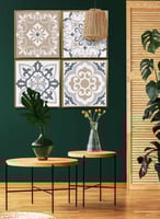 طقم من ٤ لوحات كانفاس مربع على إطار خشبي، تصميم نم...