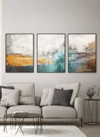 طقم من 3 لوحات كانفاس على إطار خشبي، تصميم فن زيتي...