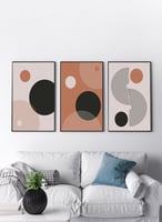 طقم من ٣ لوحات كانفاس على إطار خشبي، تصميم دوائر و...