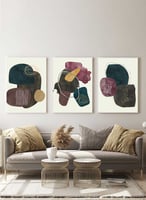 طقم من ٣ لوحات كانفاس على إطار خشبي، تصميم تجريدي...