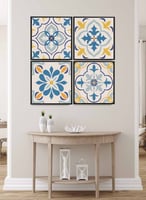 طقم من ٤ لوحات كانفاس مربع على إطار خشبي، تصميم نم...