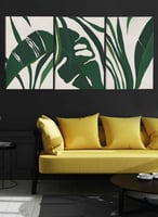 طقم من ٣ لوحات كانفاس على إطار خشبي، تصميم أوراق ن...