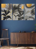 طقم من 3 لوحات كانفاس على إطار خشبي، تصميم أوراق ز...