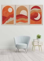 طقم من 3 لوحات كانفس بتصميم رسم تجريدي شمس وهلال