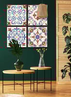 طقم من ٤ لوحات كانفاس مربع على إطار خشبي، تصميم نم...