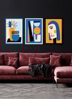 طقم من 3 لوحات كانفاس على إطار خشبي، تصميم رسم تجر...