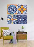 طقم من ٤ لوحات كانفاس مربع على إطار خشبي، تصميم زخ...