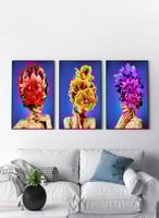 طقم من ٣ لوحات كانفاس على إطار خشبي، تصميم فتيات م...