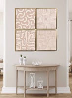 طقم من ٤ لوحات كانفاس مربع على إطار خشبي، تصميم بل...