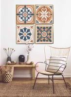 طقم من ٤ لوحات كانفاس مربع على إطار خشبي، تصميم فن...