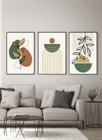 طقم من ٣ لوحات كانفاس على إطار خشبي، تصميم أوراق أ...