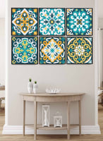 طقم من ٦ لوحات كانفاس مربع على إطار خشبي، تصميم اش...