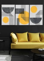 طقم من ٣ لوحات كانفاس على إطار خشبي، تصميم دوائر و...