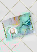 صينية تقديم مصنوعة من الأكريليك بمقابض معدنية ذهبي...