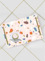 صينية تقديم مصنوعة من الأكريليك بمقابض معدنية ذهبي...