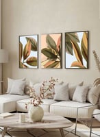 طقم من ٣ لوحات كانفاس على إطار خشبي، تصميم أوراق ن...