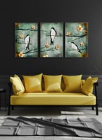 طقم من 3 لوحات كانفاس بتصميم طائر السنونو مع زهور