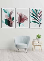 طقم من ٣ لوحات كانفاس على إطار خشبي، تصميم أوراق غ...