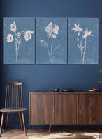 طقم من 3 لوحات كانفاس على إطار خشبي، تصميم زهور نب...