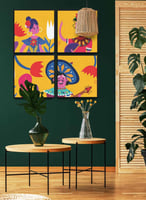 طقم من ٤ لوحات كانفاس مربع على إطار خشبي، تصميم فن...