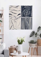 طقم من ٤ لوحات كانفاس مربع على إطار خشبي، تصميم فن...