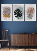 طقم من ٣ لوحات كانفاس على إطار خشبي، تصميم أوراق ا...