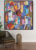 لوحة كانفاس مربع على إطار خشبي، تصميم فن تجريدي لو...