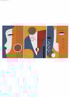 طقم من ٣ لوحات كانفاس على إطار خشبي، تصميم وجوه مر...