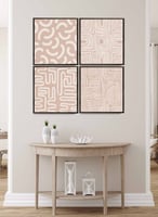 طقم من ٤ لوحات كانفاس مربع على إطار خشبي، تصميم بل...