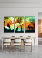 طقم من 3 لوحات كانفاس بتصميم أيل في الغابة