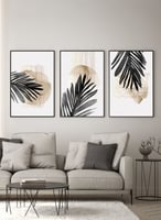 طقم من ٣ لوحات كانفاس على إطار خشبي، تصميم أوراق ا...