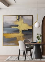 لوحة كانفاس على إطار خشبي بتصميم تقاطع خط ذهبى