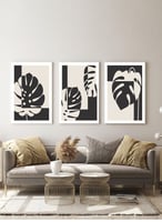 طقم من ٣ لوحات كانفاس على إطار خشبي، تصميم أوراق أ...