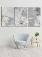 طقم من 3 لوحات كانفس بتصميم زهور على خلفية تجريدية