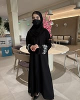 عباية تطريز ابيض مع شيفون بالكم نص كلوش - قماش انت...