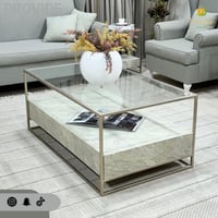 طقم طاولة تقديم 4 خدمة مودرن بتصميم رخام وزجاج