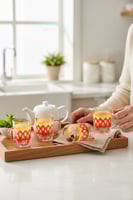 6 فناجل شاي غضار احمر