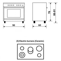 مطبخ جليم غاز (كهرباء) 60*90، 5شعلات سيراميك ستيل