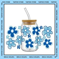 كاس زجاج - الورد الازرق