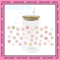 كاس زجاج -pink flowers