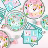 مجموعة لوازم حفلات بنمط الصبار واللاما للفتيات، اط...