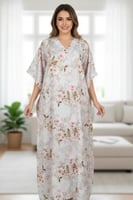 جلابية بقصة فراشة كحلي بنقشة ورد ذهبية