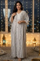 جلابية مشجرة بياقة دانتيل